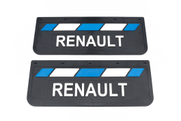 Брызговики задние для грузовика RENAULT черная резина LUX PRO с белой надписью и сине-белой полосой 670*270