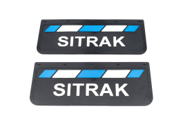 Брызговики грузовые задние SITRAK 670*270 черная резина LUX PRO с белой надписью и сине-белой полосой