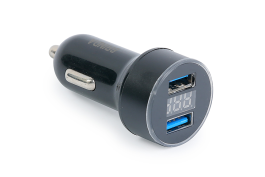 Зарядное устройство для авто 2 USB 2,1А   Вольтметр c дисплеем (цвет в ассортименте)