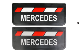 Брызговики грузовые задние MERCEDES черная резина LUX PRO с белой надписью и красно-белой полосой