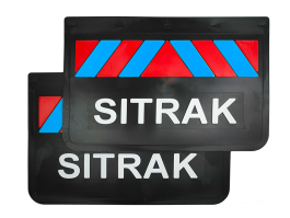 Брызговики задние грузовые SITRAK 600*400 черная резина LUX PRO красно-синие (белая надпись)