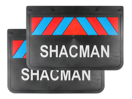 Брызговики задние грузовые SHACMAN 600*400 черная резина LUX PRO красно-синие (белая надпись)