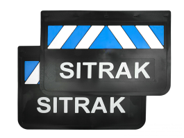 Брызговики задние грузовые SITRAK 600*400 черная резина LUX PRO сине-белые (белая надпись)