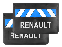 Брызговики задние на грузовик RENAULT 600*400 черная резина LUX PRO сине-белые (белая надпись)