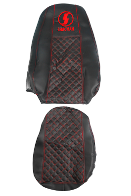 Чехлы на сиденья SHACMAN F3000 (SH03) кожа/кожа, черная кожа и черная перфорация, красная отстрочка (премиум)