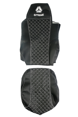 Чехлы на сиденья SITRAK (ST01) кожа/кожа, черная кожа и черная перфорация, белая отстрочка (премиум) 09692