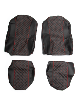 Чехлы сиденья для КАМАЗ К5 с 2023г (премиум) (К77) кожа/кожа, черная кожа и черная перфорация, красная отстрочка