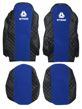 Чехлы сиденья SITRAK MAX (ST02) черная кожа и синий велюр (премиум) 10477