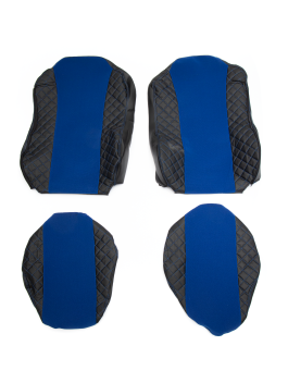 Чехлы сиденья для КАМАЗ К5 с 2023г (премиум) (К77) черная кожа и синий велюр (11027)