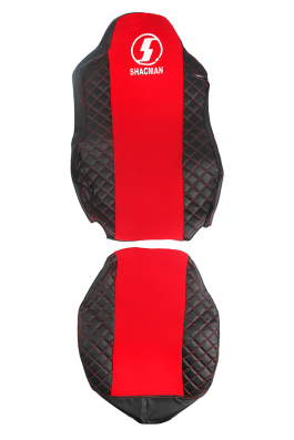 Чехлы на сиденья SHACMAN X3000, X5000 от 2023г (SH04) черная кожа и красный велюр (премиум) 11134