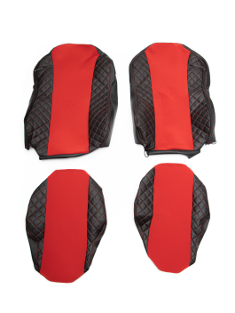 Чехлы сиденья для КАМАЗ К5  с 2023 (К77) черная кожа и красный велюр (премиум) 11028