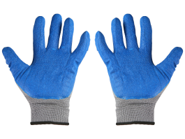 Перчатки нейлоновые с рельефным латексом покрытием серо-синие