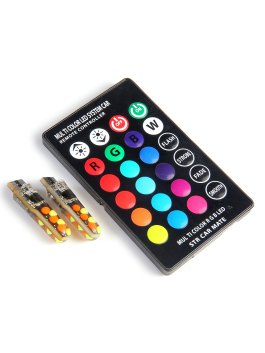 Лампы светодиодные габаритные RGB для авто 12В с пультом управления W5W T10 (RSTOB) Лампы светодиодные габаритные RGB для авто 12В с пультом управления W5W T10 (RSTOB)