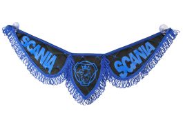 Вымпел тройной SCANIA из черной эко-кожи с синей бахромой (на присосках) Вымпел тройной SCANIA из черной эко-кожи с синей бахромой (на присосках)