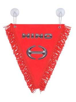Вымпел автомобильный HINO с бахромой (20х26 см) красный фон Вымпел автомобильный HINO с бахромой (20х26 см) красный фон