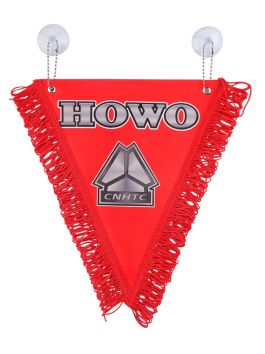 Вымпел автомобильный HOWO с бахромой (20х26 см) красный фон Вымпел автомобильный HOWO с бахромой (20х26 см) красный фон