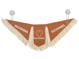 Вымпел автомобильный Тройной SCANIA (экокожа с вышивкой) фокс кожа и бежевая бахрома (12092) Вымпел автомобильный Тройной SCANIA (экокожа с вышивкой) фокс кожа и бежевая бахрома (12092)