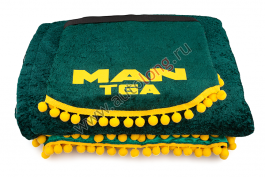 Шторы комплект на MAN TGA XL Зеленые (шторы на лобовое и спальник, ламбрекен на лобовое и спальник)