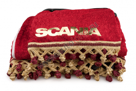 Шторы комплект SCANIA 5 Красные (шторы на лобовое и спальник, ламбрекен на лобовое и спальник)