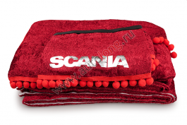 Шторы комплект SCANIA 3 Красные (шторы на лобовое и спальник, ламбрекен на лобовое и спальник)