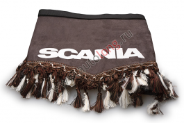 Ламбрекен лобового стекла и угол Scania (польская ткань) Серый с коричневой бахромой Ламбрекен лобового стекла и угол Scania (польская ткань) Серый с коричневой бахромой