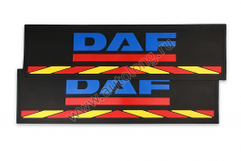 Брызговики длинные из 2-х частей DAF синяя надпись (красно-желтая полоса) Брызговики длинные из 2-х частей DAF синяя надпись (красно-желтая полоса)
