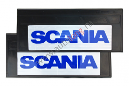 Брызговики светоотражающие узкие SCANIA (Синяя надпись) резина 660*270 (комплект)