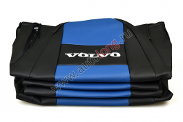 Чехлы сиденья ЭКО КОЖА (черный синий) на VOLVO FH-12 (с 2003г) (2 ремня)